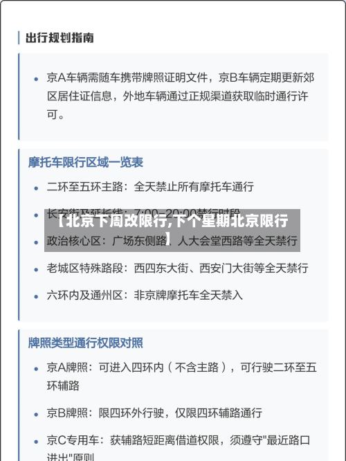 【北京下周改限行,下个星期北京限行】
