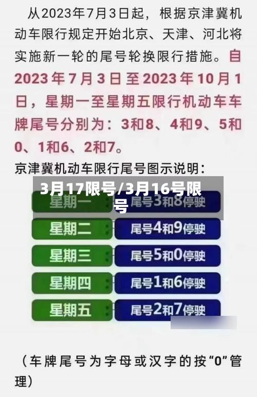 3月17限号/3月16号限号